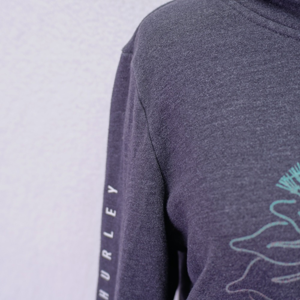 Hurley -Medium- Gray‎ Hooded Long Sleeve Pullover Sweater Floral - Picture 6 of 7